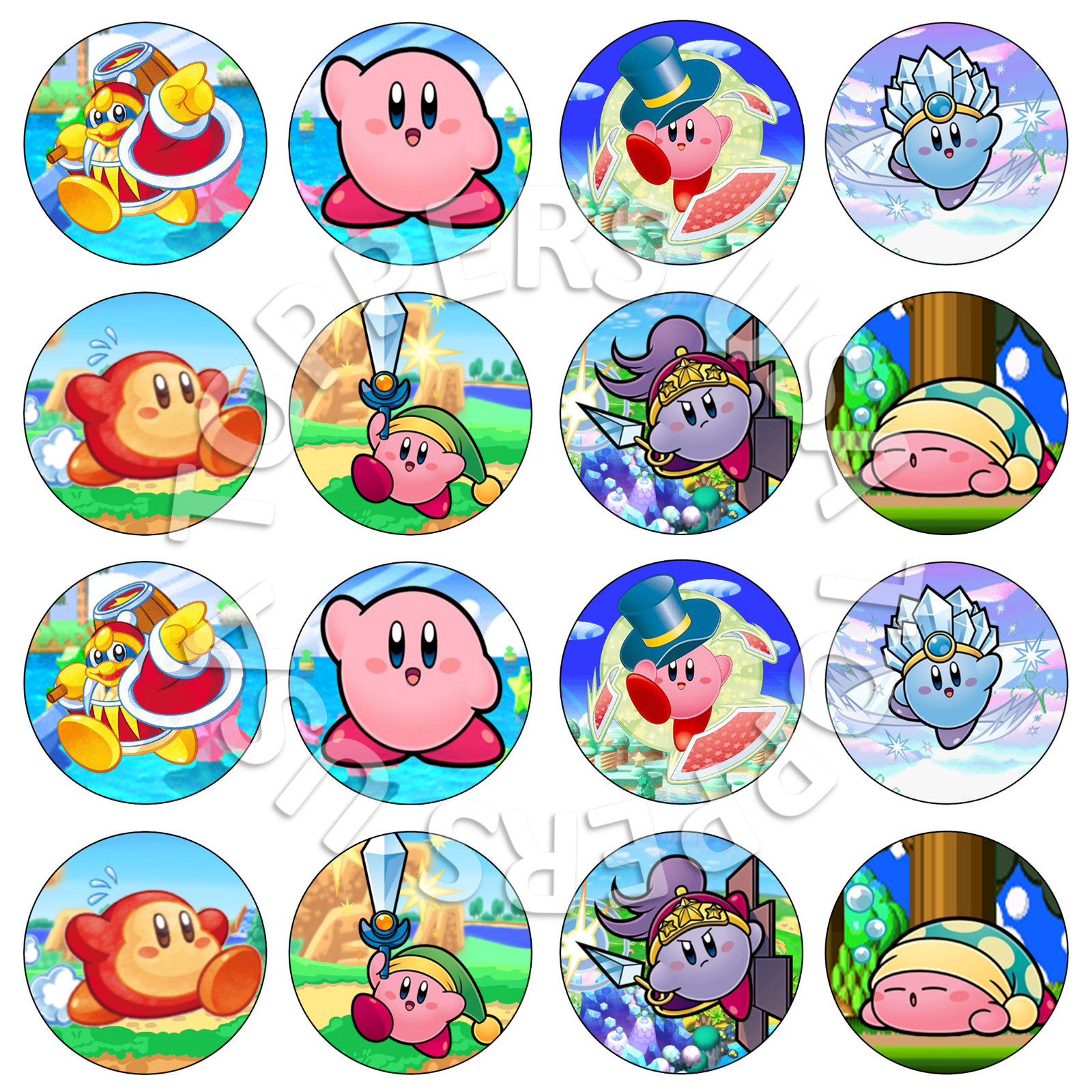 16x EDIBLE Kirby Birthday Party Cupcake Toppers Wafer Paper 4cm (uncut)