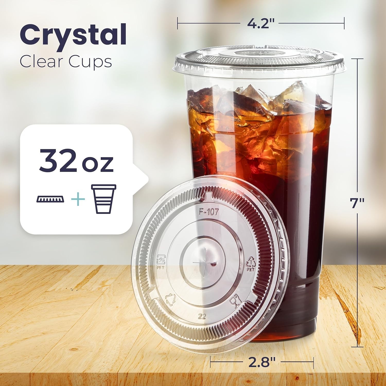 Reusable 32 oz Clear Plastic Cups with Lids, 300 Pack