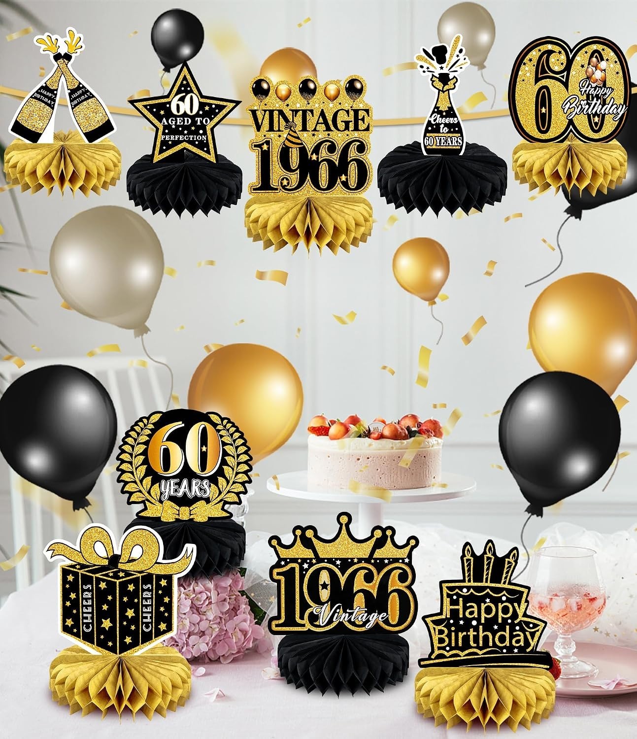 Stylish 60th Birthday Table Centerpieces – 9 Retro Honeycomb Decor Pieces