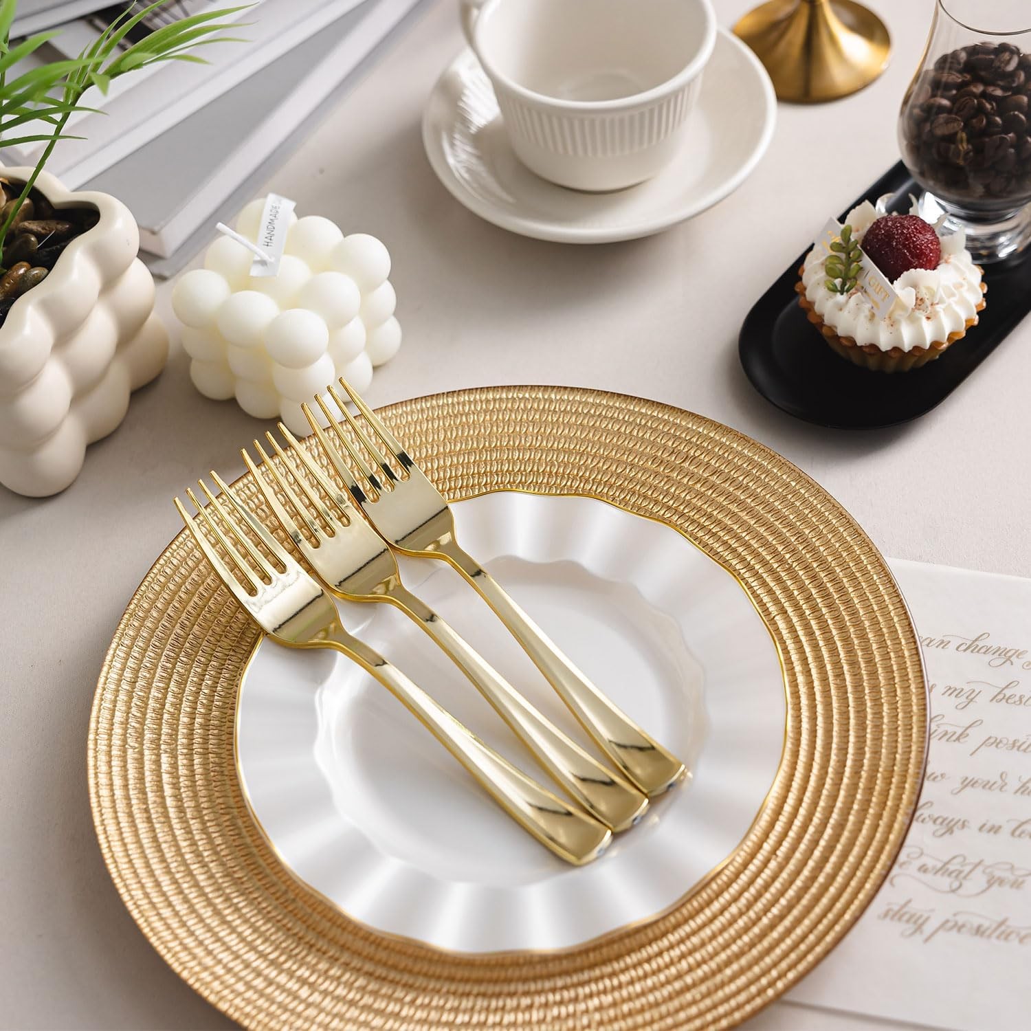 N9R 100PCS Gold Plastic Forks, Solid, Durable and Heavy Duty Gold-100pcs