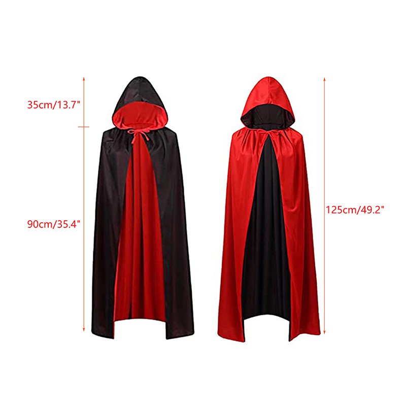 On Hand Hooded Cape Adult Unisex Long Cloak Black Red Halloween Costume Dress