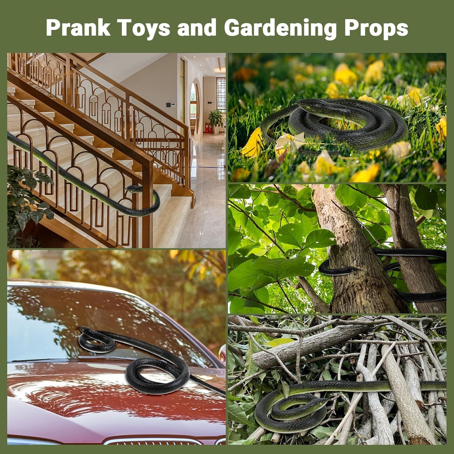 Realistic Rubber Snake, 2Pack Fake Snake Rubber Snakes Keep Birds Away,