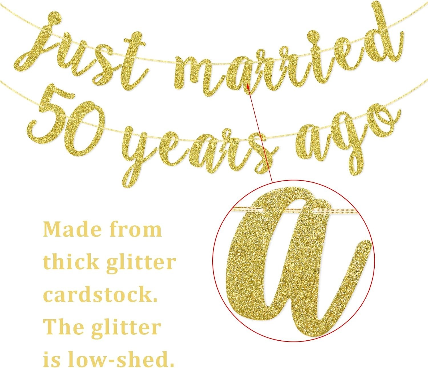 50 of Love Gold Glitter Banner – Perfect for 50th Anniversary Celebrations