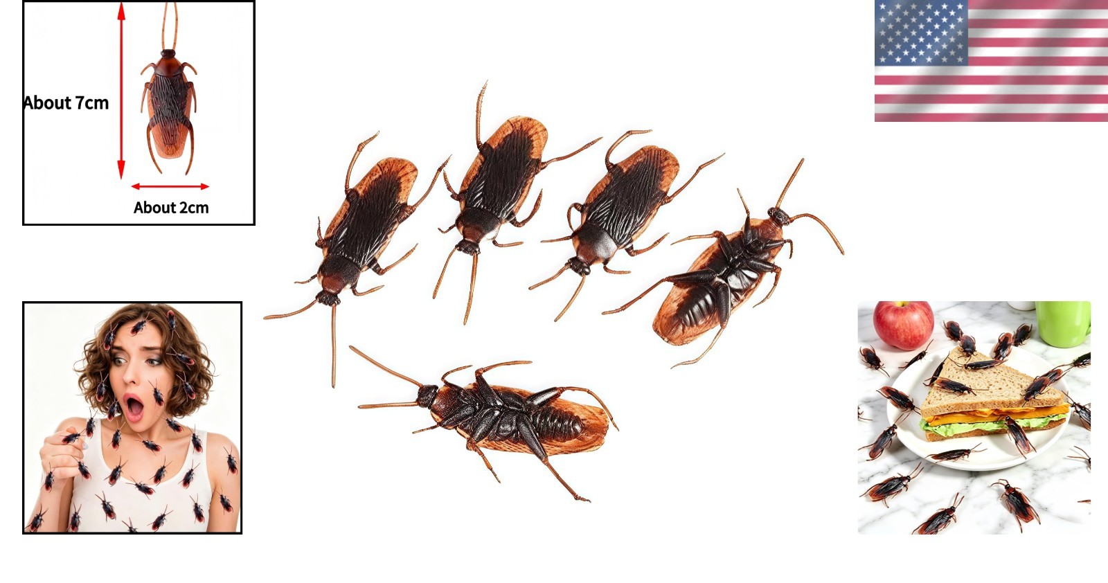 5-Pack Realistic Cockroaches – Ideal for Halloween Parties and Creative Pranks