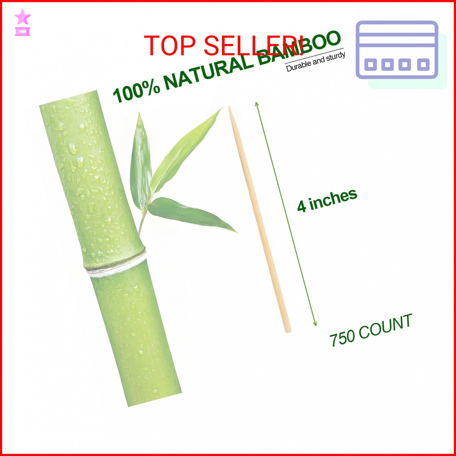 LOCIUN 4-Inch Natural Bamboo Toothpicks & Skewers 750-Count | Extra-Long Wooden