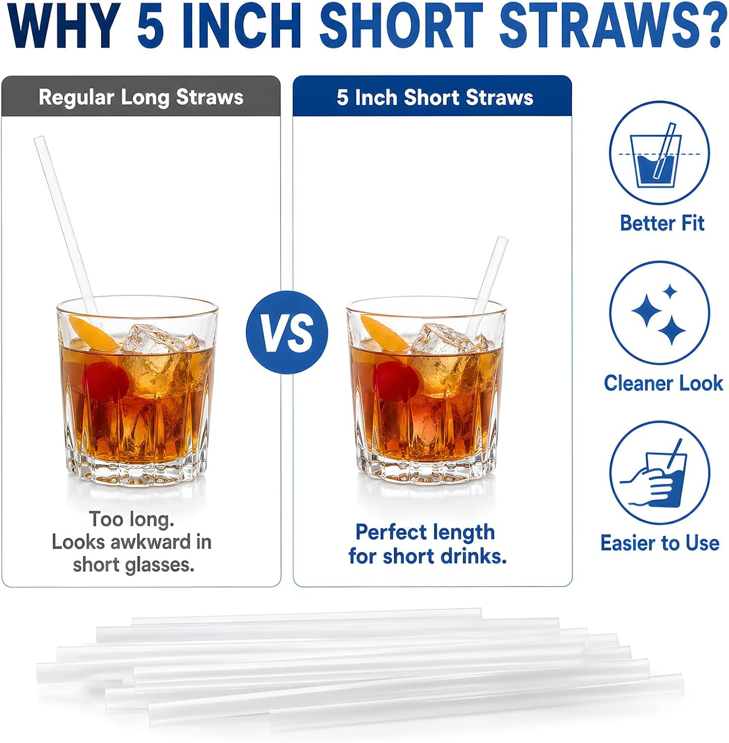 ALINK 500 Pcs 5 Inch Plastic Clear Cocktail Straws, 0.24″ Diameter Disposable Sm