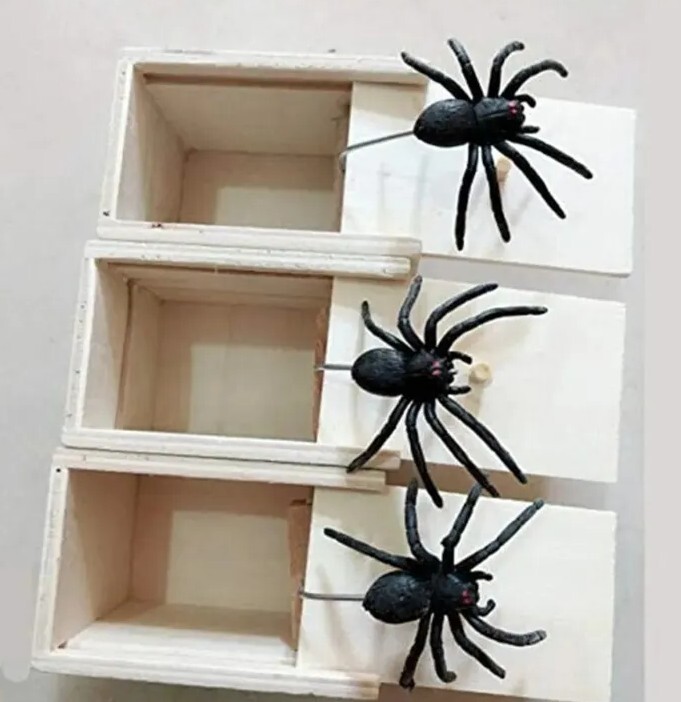 Wooden Prank Spider Scare Box Hidden in Case Trick Play Joke Scarebox Gag Toy 🔥
