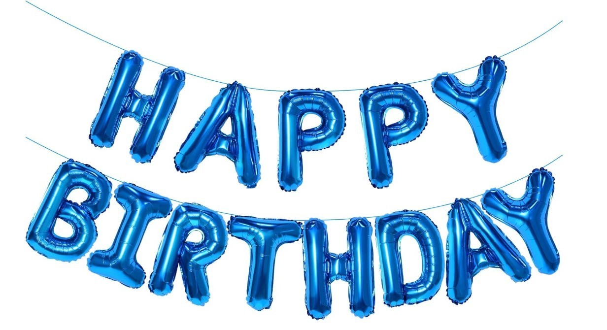 HAPPY BIRTHDAY 16” Balloons Letters Banner Set with Straw & Ribbon – Blue