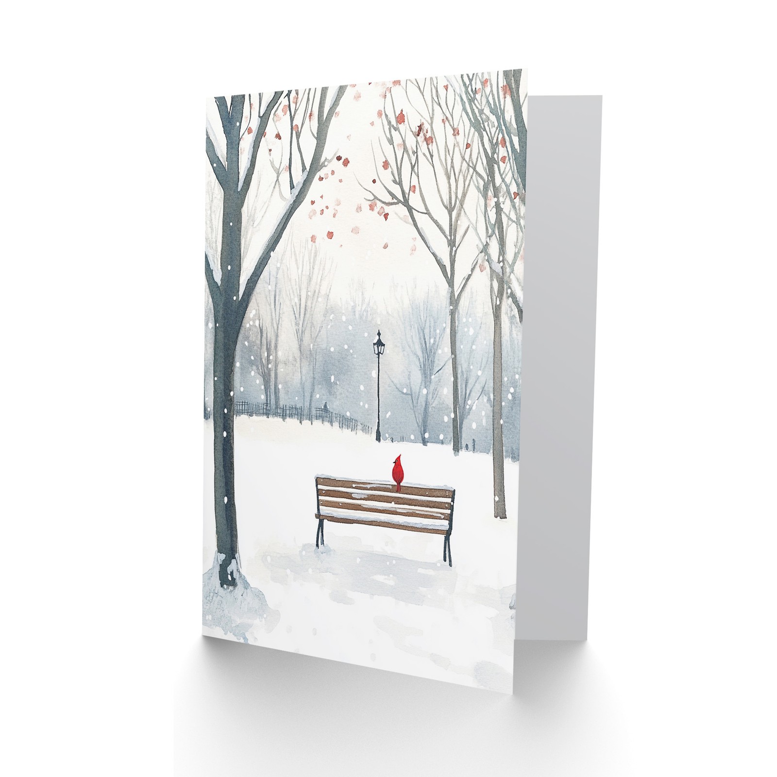 Park Winter Snow Scene Cardinal Bird Christmas Fun Gift Festive Xmas Card