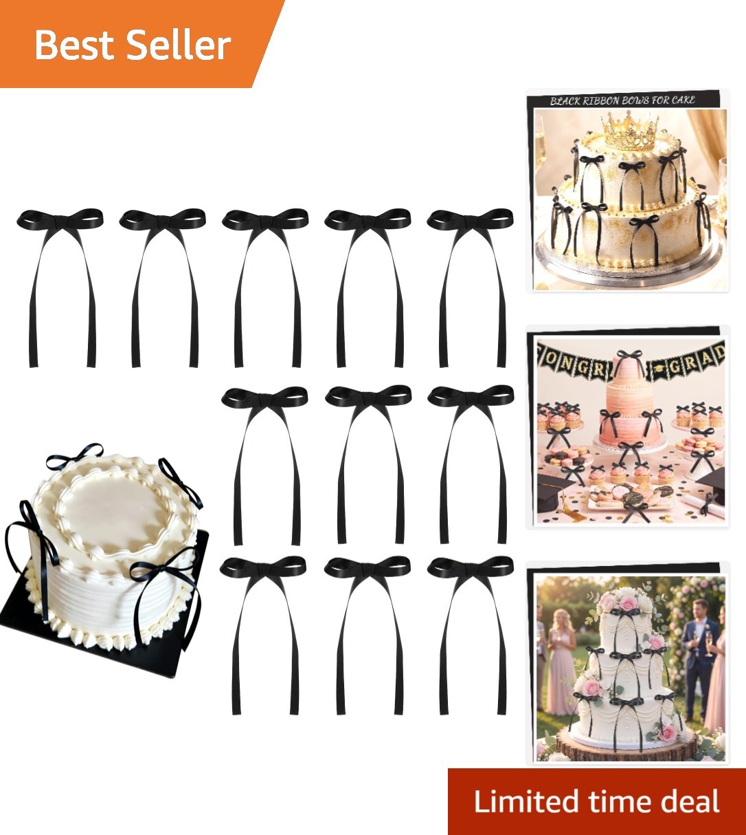 Versatile 30 PC Black Ribbon Bow Cupcake Toppers for All Occasion Celebrations