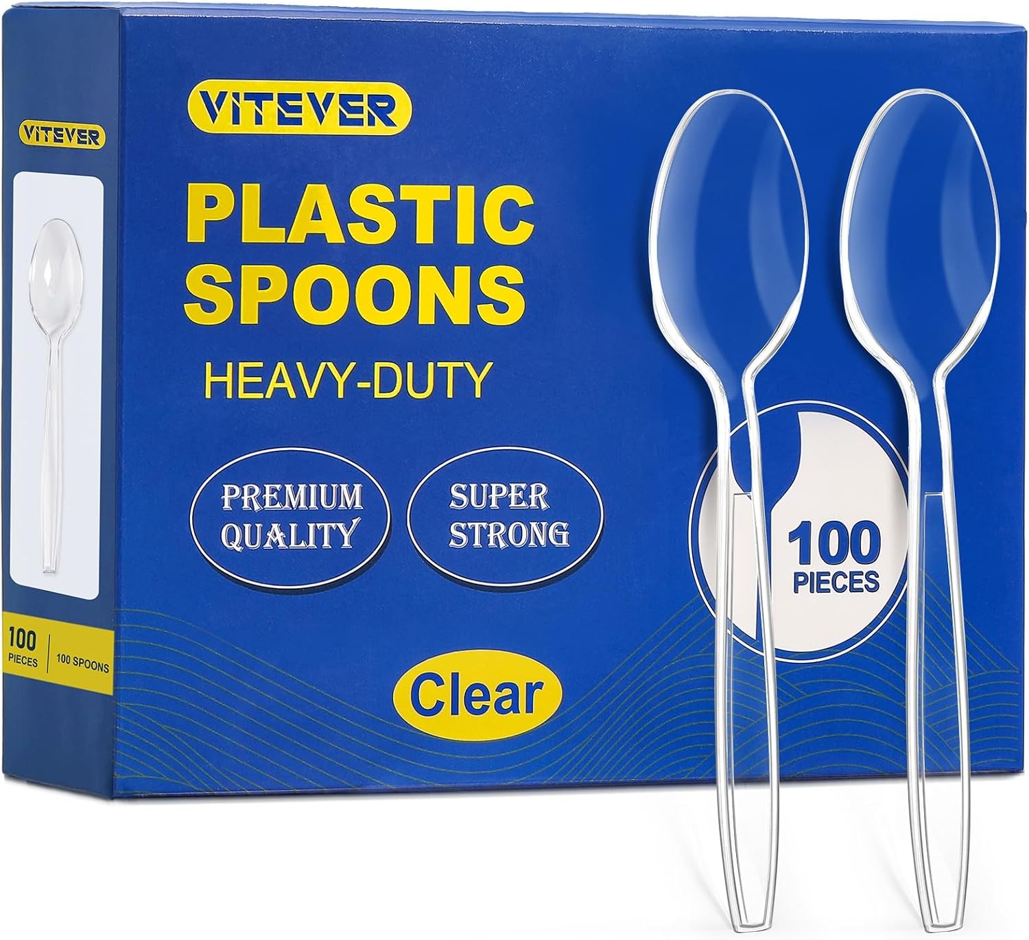 100 Count] Clear Plastic Spoons Heavy Duty, Premium Disposable Spoons, Durable