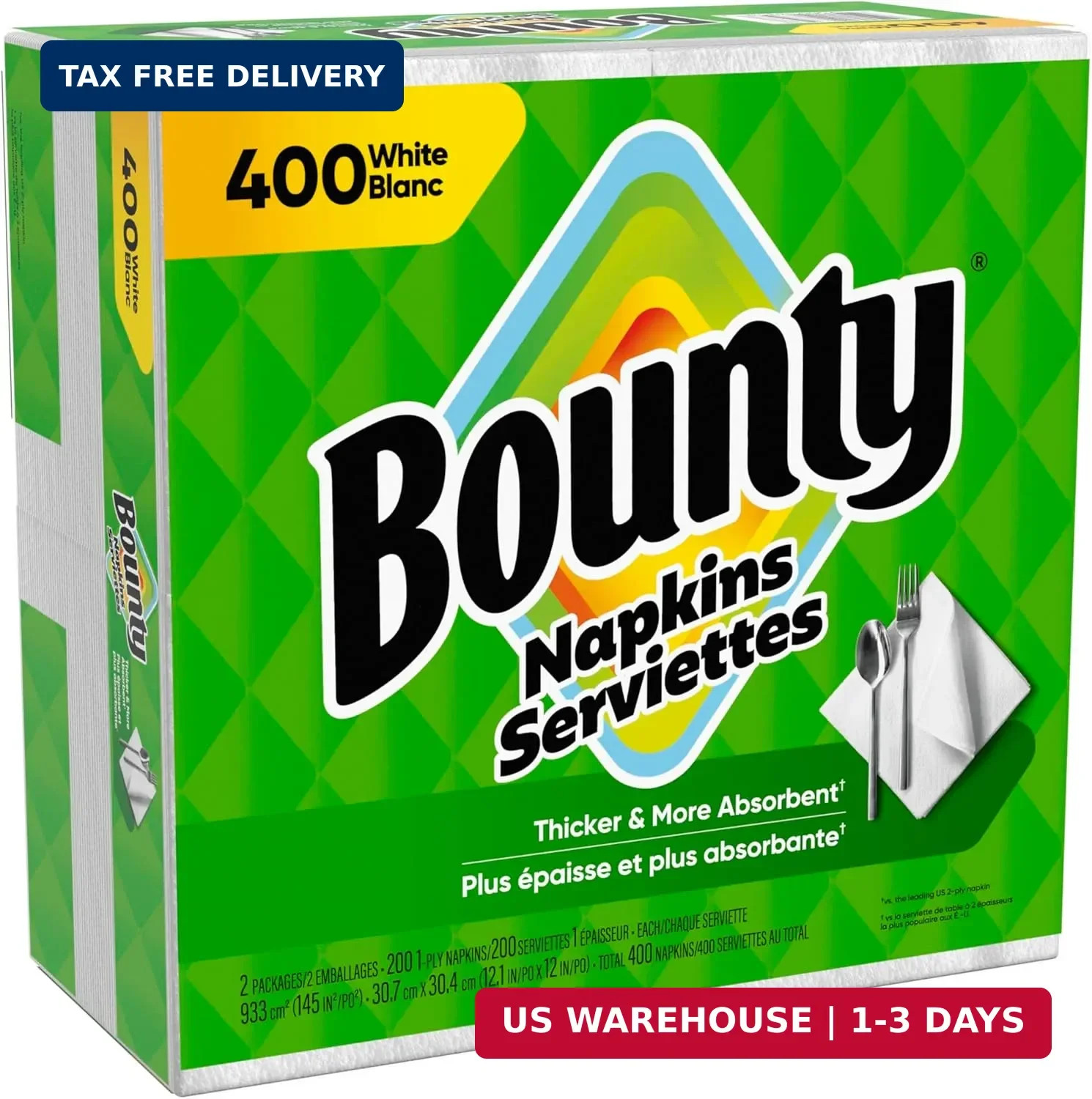 Bounty Paper Napkins, White, 400 Count
