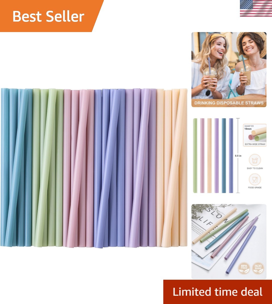 100 Pcs Jumbo Smoothie Straws, Disposable Wide Plastic Drinking Straws, Color…