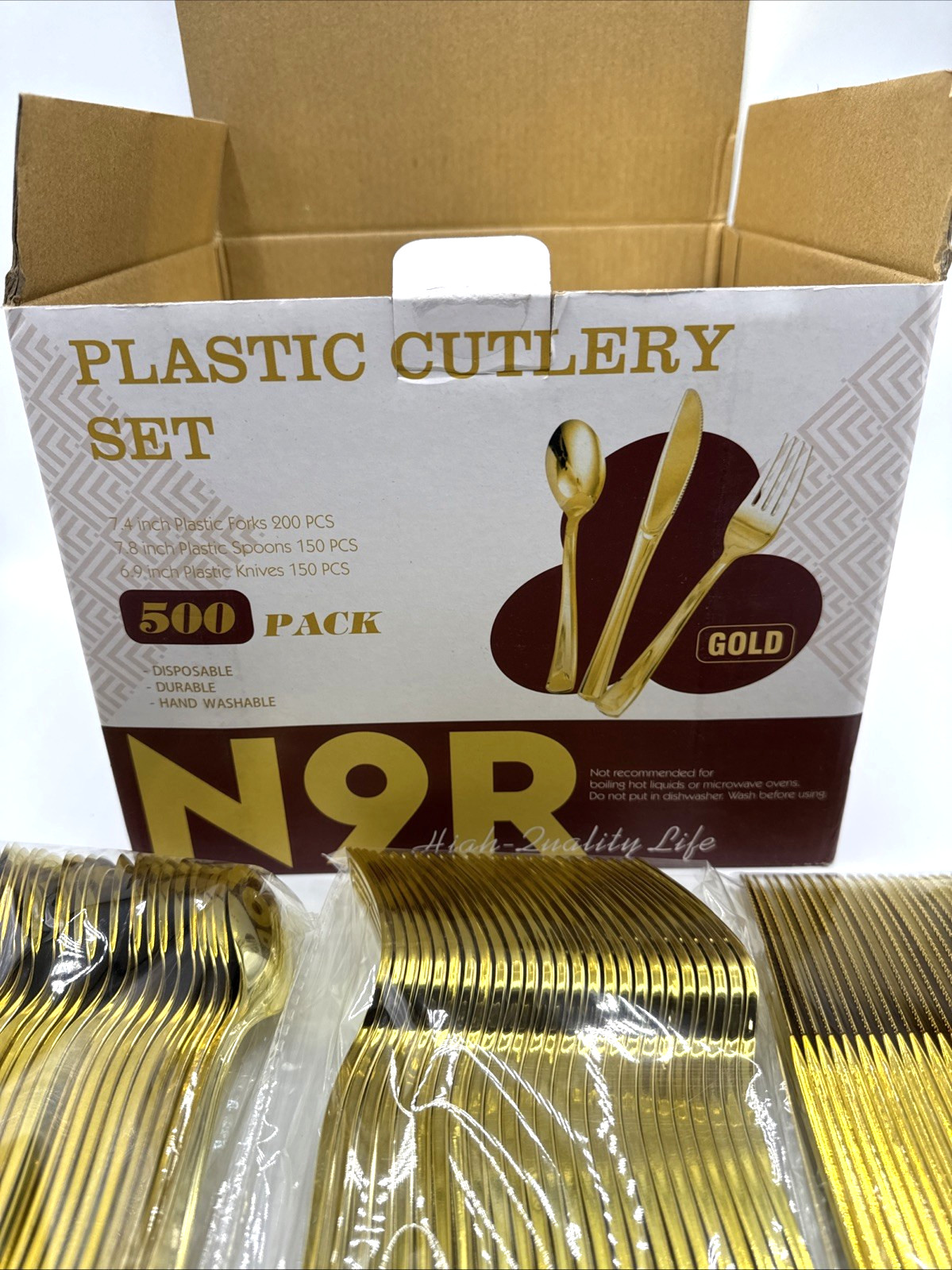 500PCS Gold Plastic Silverware Set Forks, Knives, Spoons