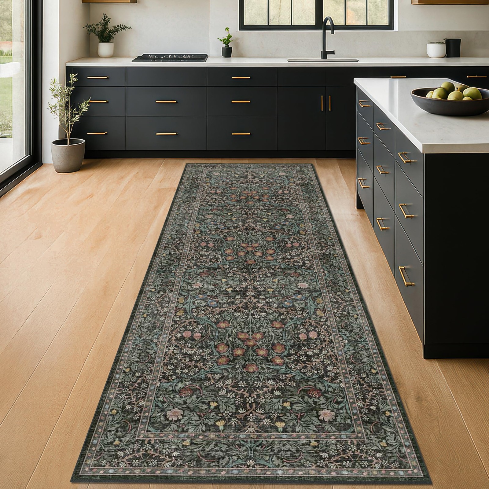 8ft Long Runners for Hallways Non 2’6″ x 8′ (Runner), Dark Green / Black