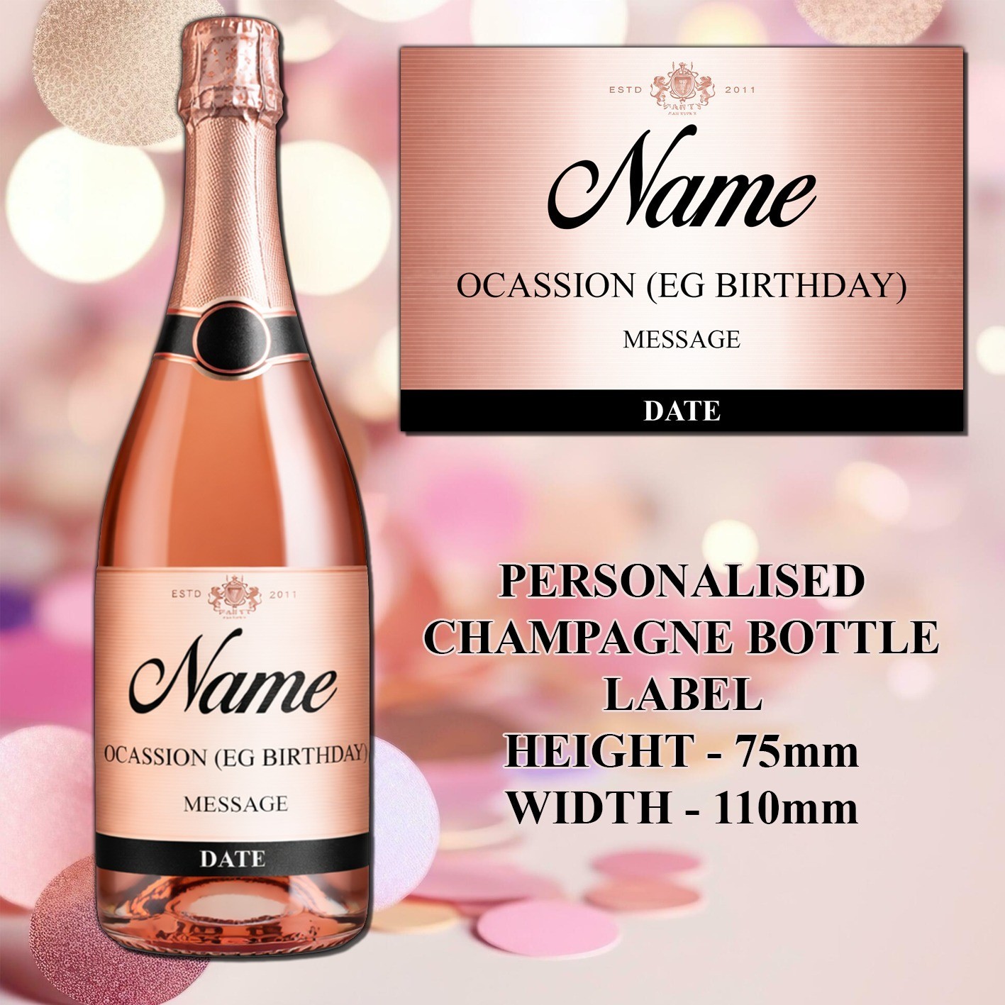 Personalised Champagne Prosecco Bottle Label Any Occasion Birthday Rose Gift UK