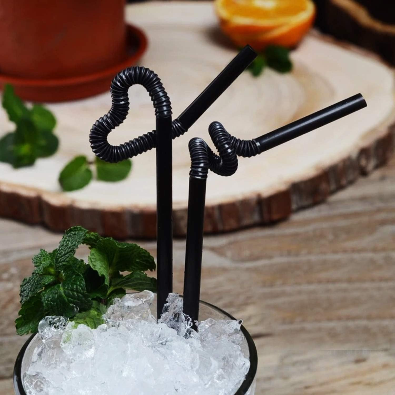 ALINK 200 PCS Black Flexible Plastic Straws, 10.23″ Long Stretch to 13″, 0.24″ D