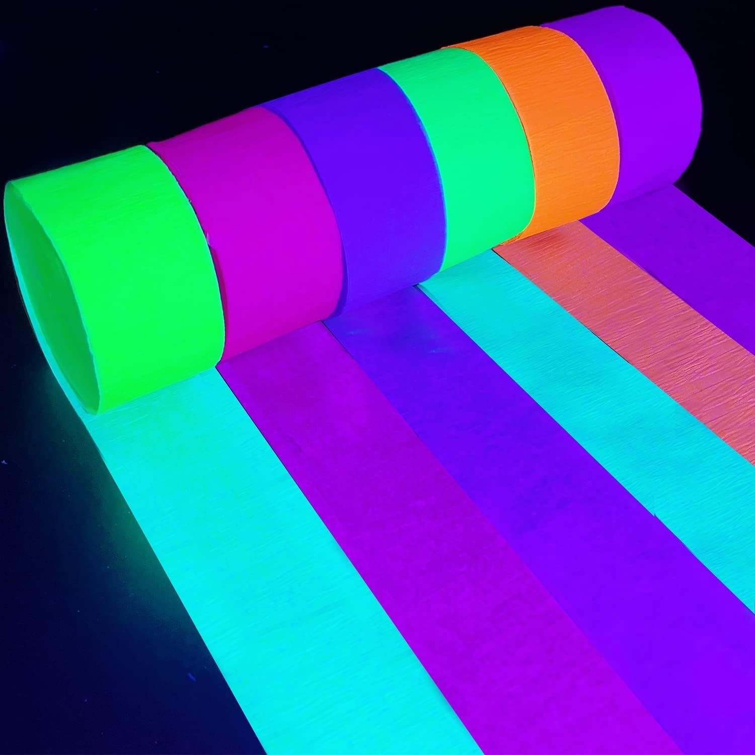 600 feet Glow Crepe Paper Streamers UV Glow Party Neon Streamer Decorations Glow