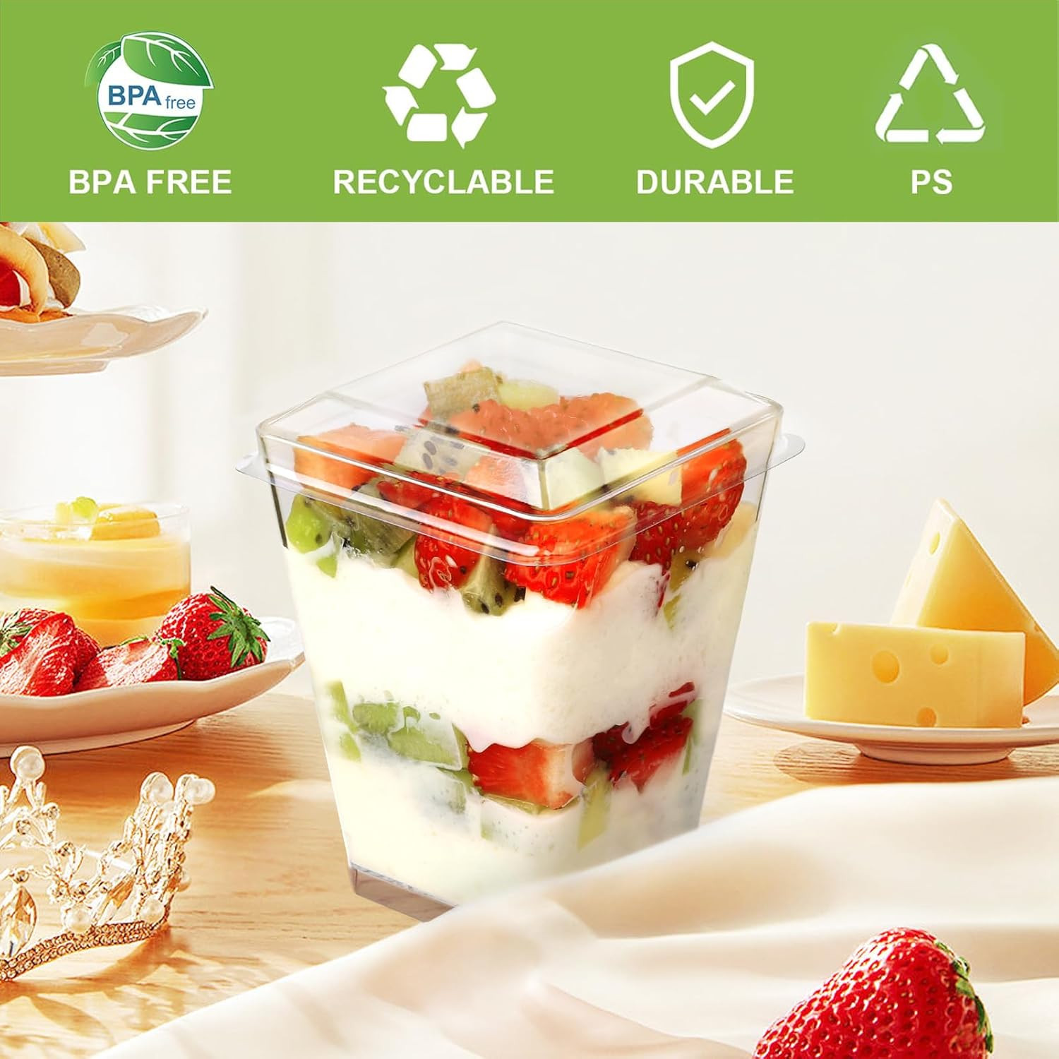 100 Pack 5 oz Plastic Dessert Cups With Lids and Spoons, Yogurt Parfait Appetize
