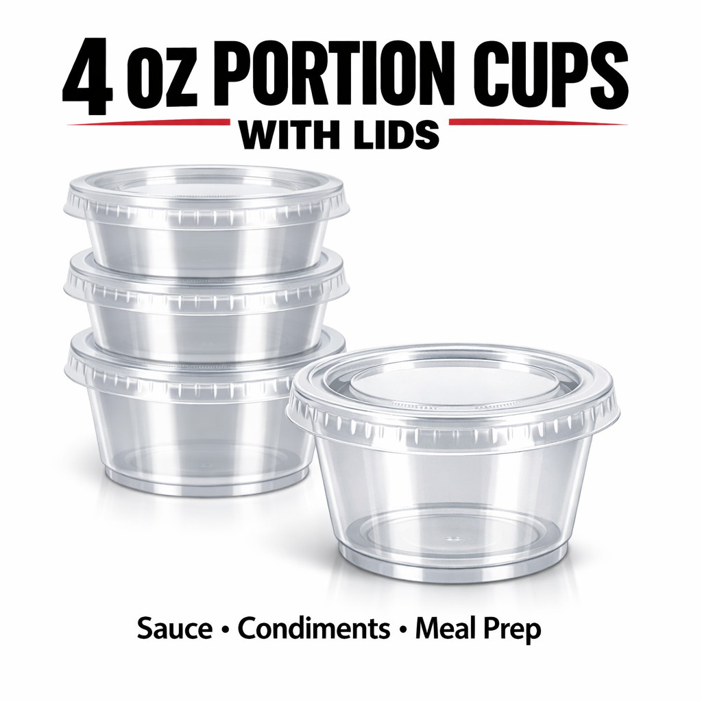4 oz Portion Cups with Lids Clear Plastic Souffle Sauce Containers BPA Free