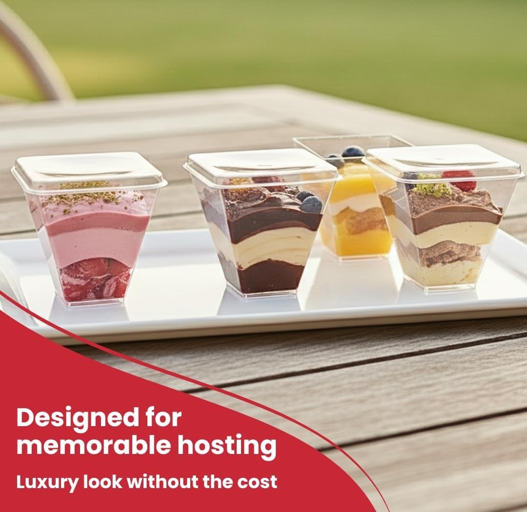 100 Pack 5 oz Disposable Plastic Dessert Cups with Lids and Spoons Clear Mini…