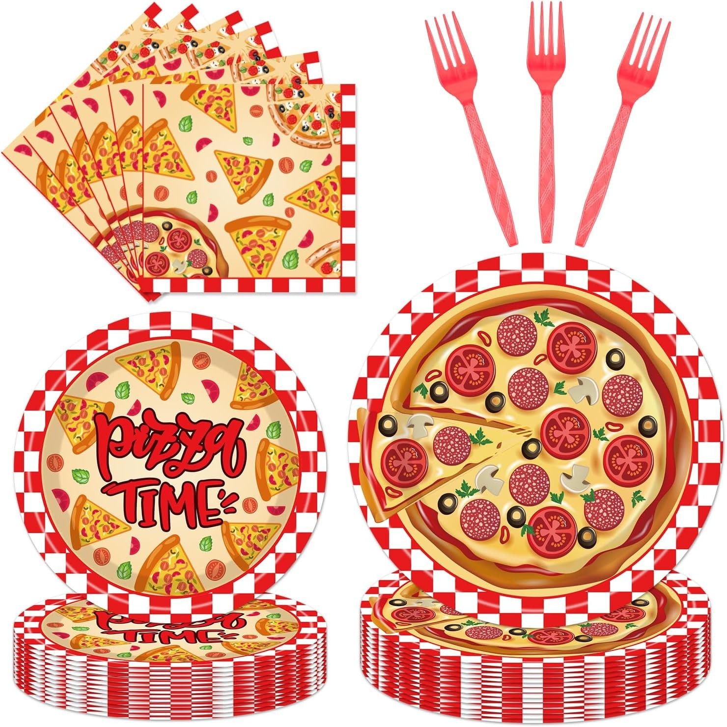 Pizza Time Food All Occasion Disposable Tableware (Plates, Napkins, Forks)