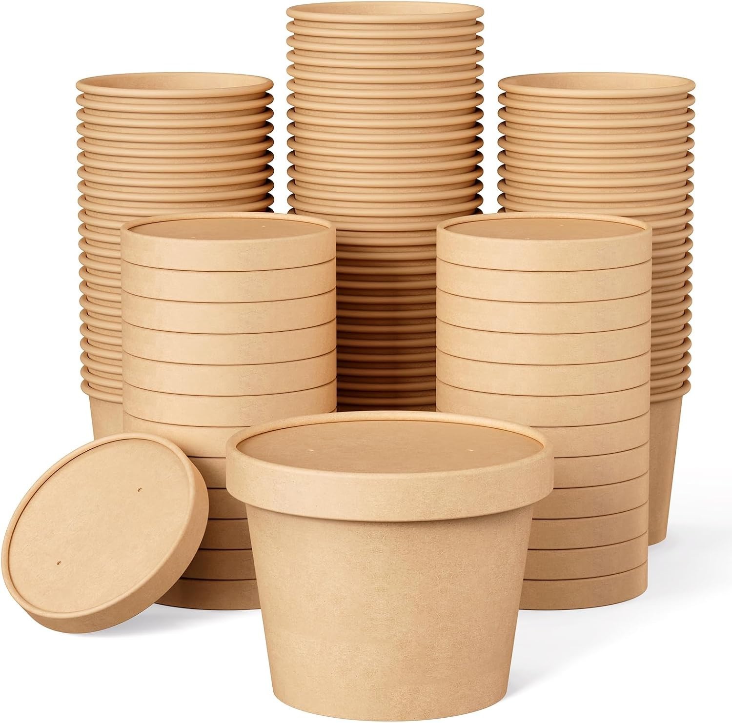 JOLLY PARTY 50pack 12oz Paper Soup Containers with Lids, Disposable Paper Food C