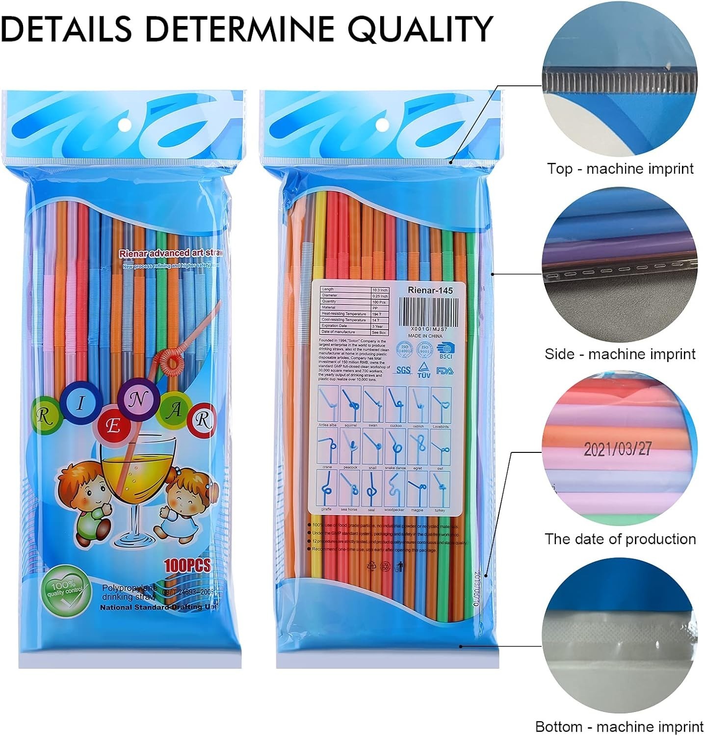Flexible Bendy Drinking Straws 100 Count 12.8 Inch Long Colorful Polypropylene