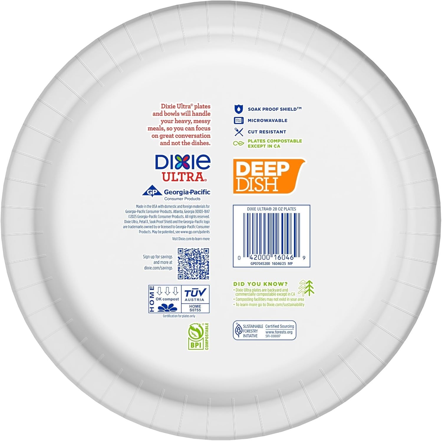 Dixie Ultra, Deep Dish Paper Plates, 28 Oz, 40 Count, Heavy Duty, Microwave.