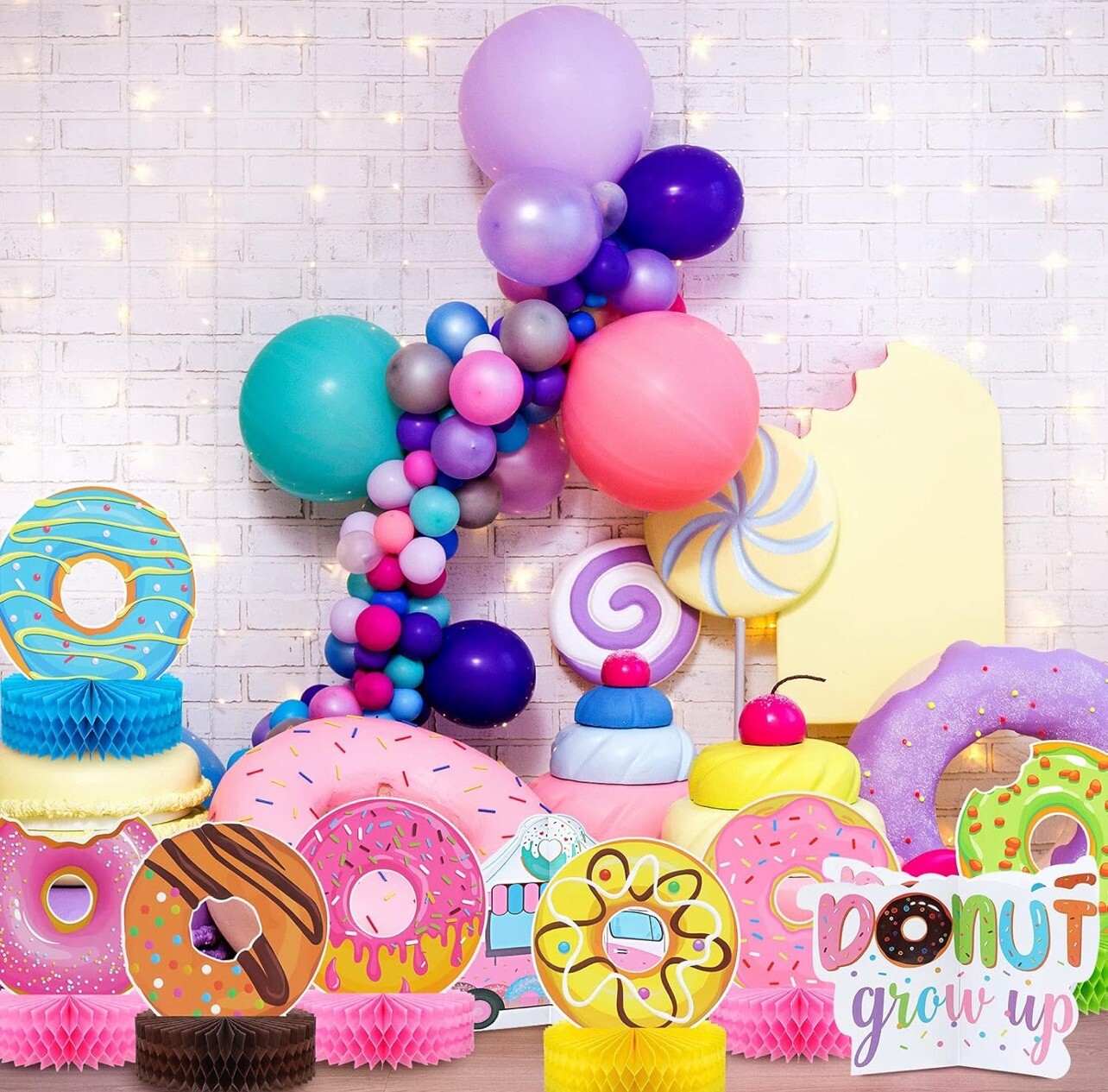9 Pcs Donut Grow Up Honeycomb Centerpieces for Donut Birthday Party Decoratio…