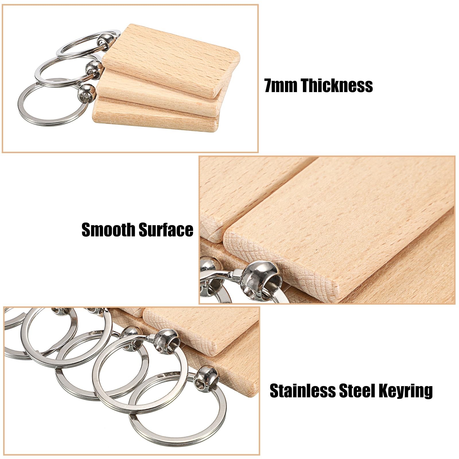 TOLIDA 100pcs Rectangle Wood Keychains – 5.5 * 3cm Blank Wooden Key Fobs Key
