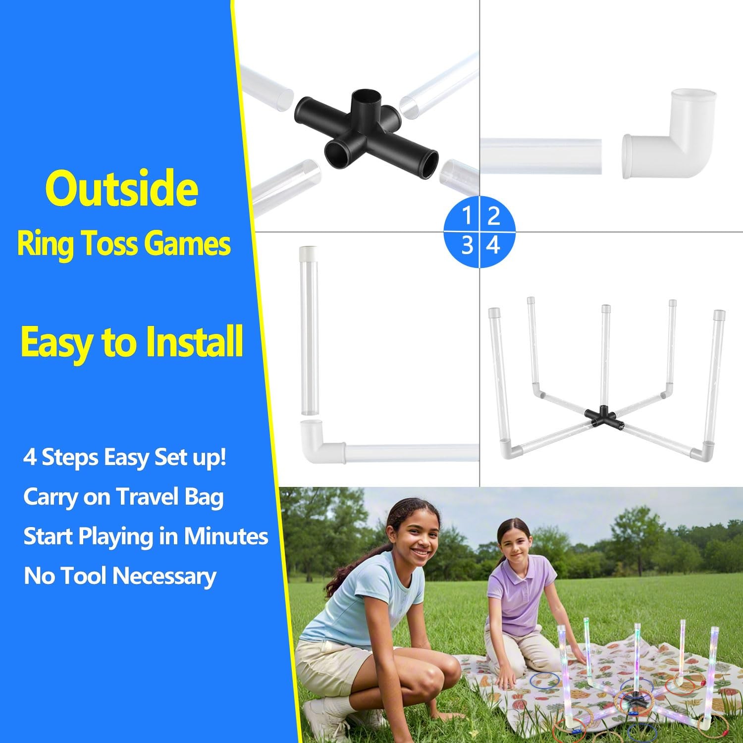Outdoor Ring Toss Game, Upgraded 15-Inch Backyard and Lawn Games for Adults &…