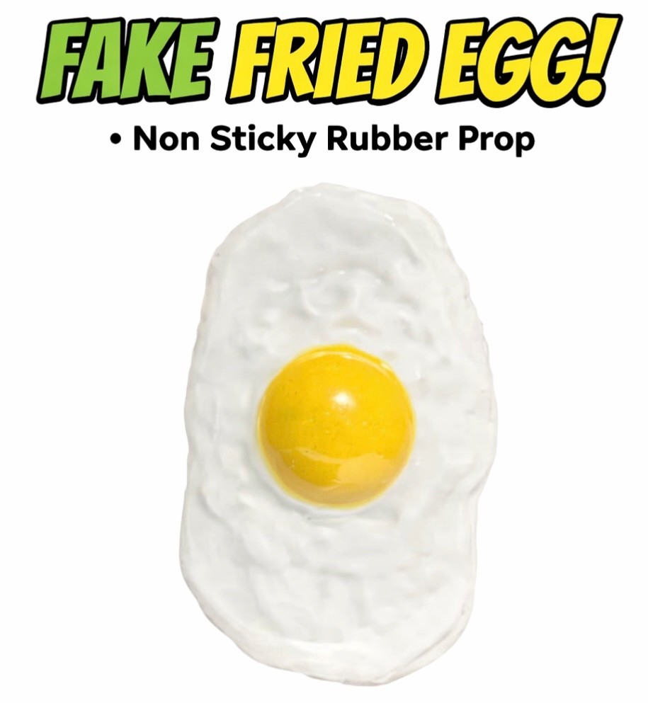 Fake FRIED FLAT RUBBER EGG Chicken Prop Yolk Gag Joke Prank Toy Play Food Funny