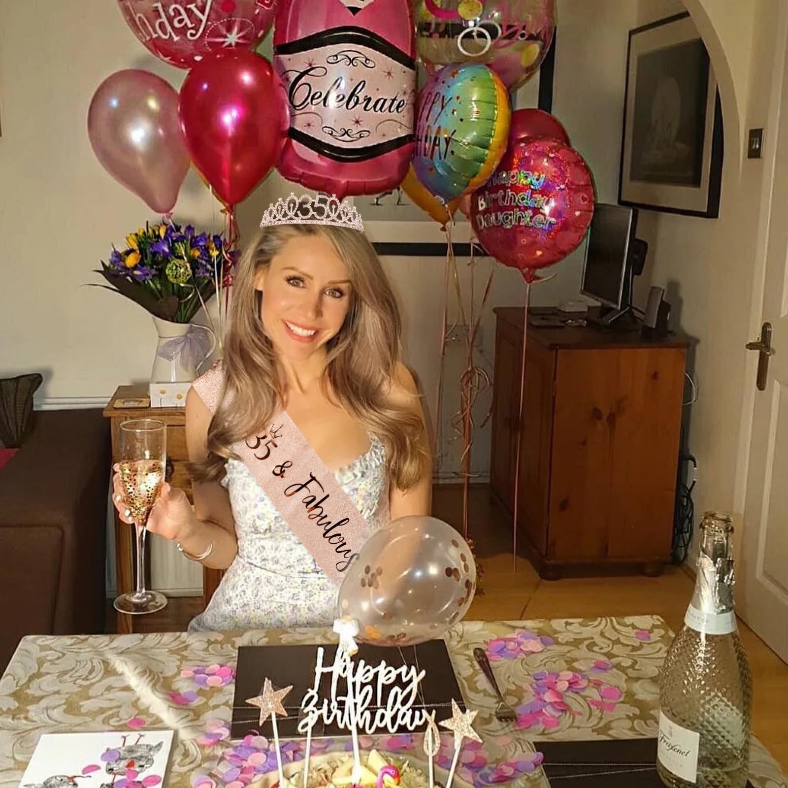 35th Birthday Crown & Sash Set + Tiara, Fabulous 35th Decorations & Gifts
