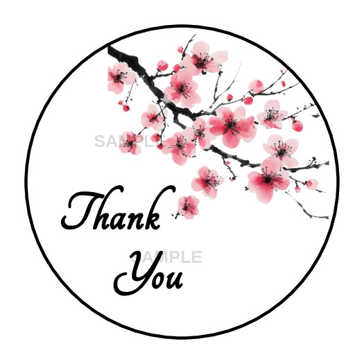 Thank you Pink Cherry Blossom Flower stickers labels tags envelope seals