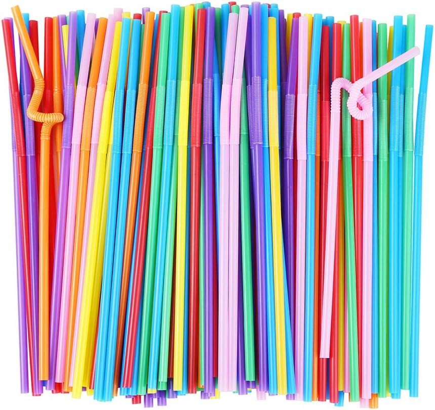 200 Pajitas De Plastico Flexible, 10,2 Pulgadas, Extra Largas, Coloridas
