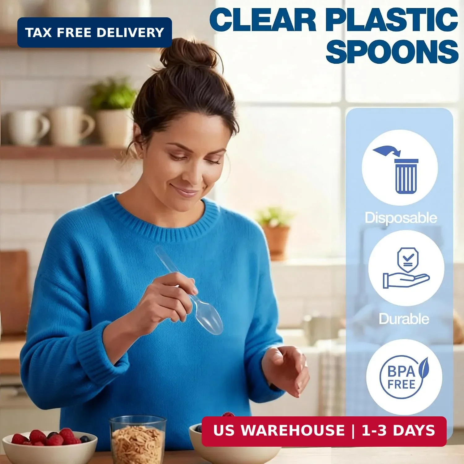 1000 Count Clear Plastic Spoons Disposable, BPA-Free, Heat Resistant, Solid and