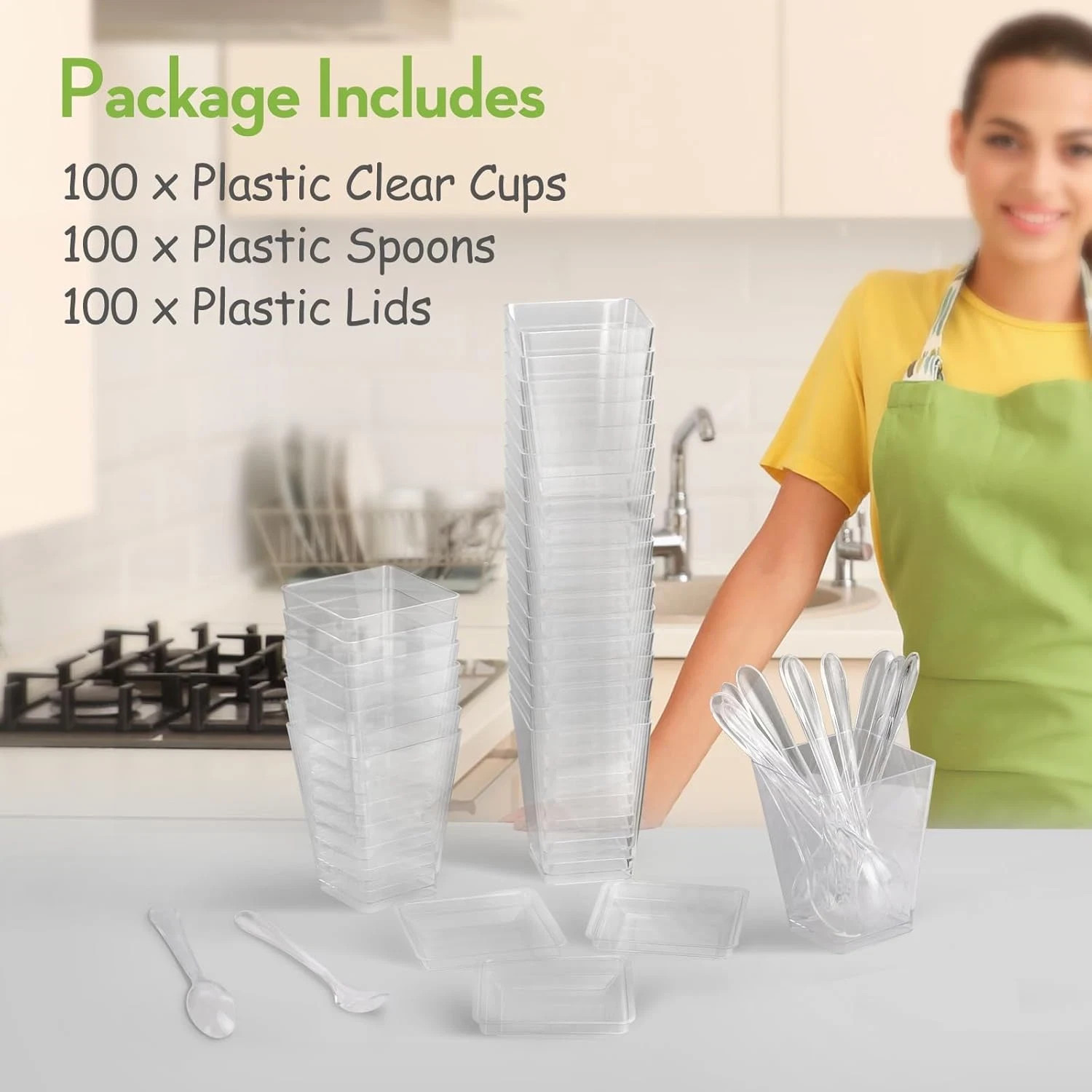 100 Pack 5 oz Plastic Dessert Cups With Lids and Spoons, Yogurt Parfait Appetize