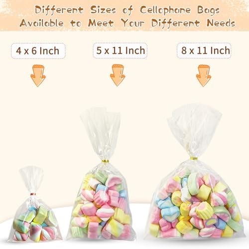 100pcs Cellophane Treat Bags: 5 x11 Inch Clear Cellophane Bags for Treat Candy S