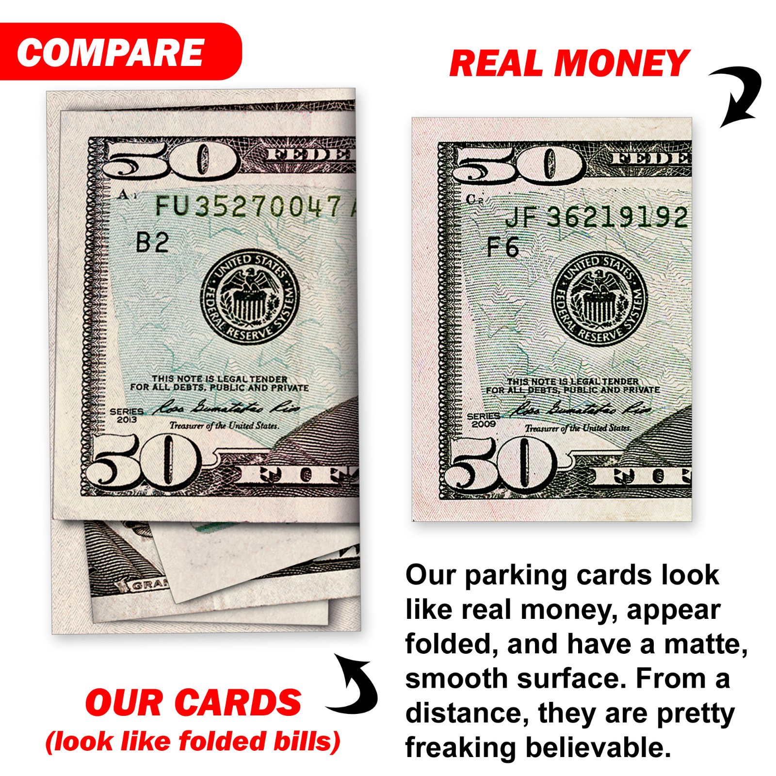 50 QTY Bad Parking Prank Cards Look Like Bills from a distance!