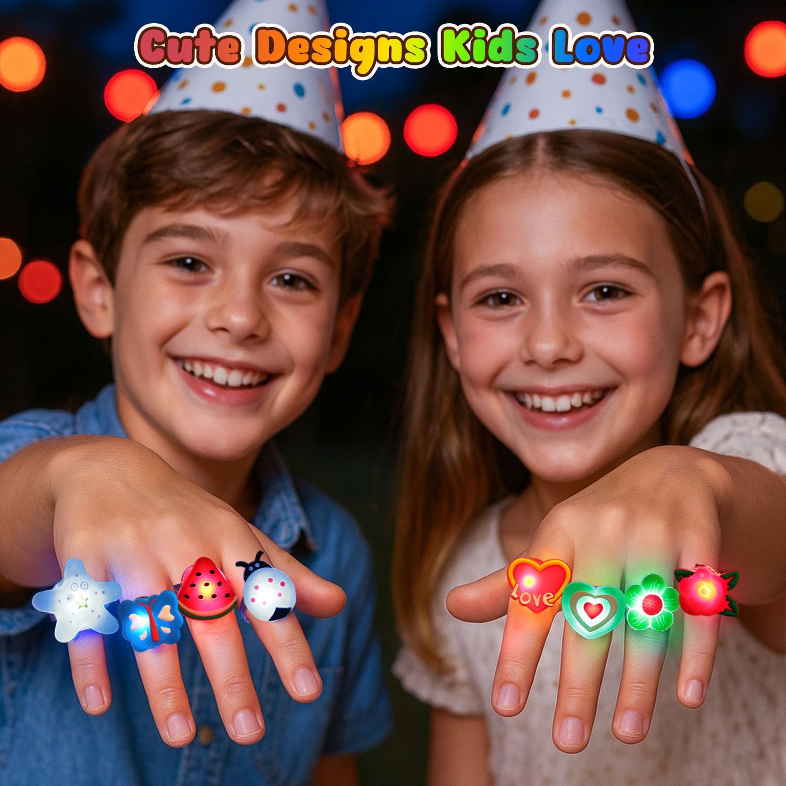 LovesTown 50PCS LED Light up Rings, Toys for Kids One Size, Multi