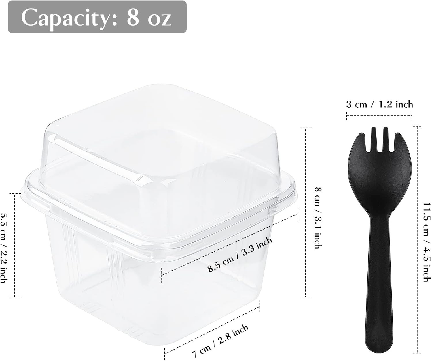 50Ct 8 oz Square Plastic Dessert Cups with Lids and Sporks, Clear Plastic Yog…