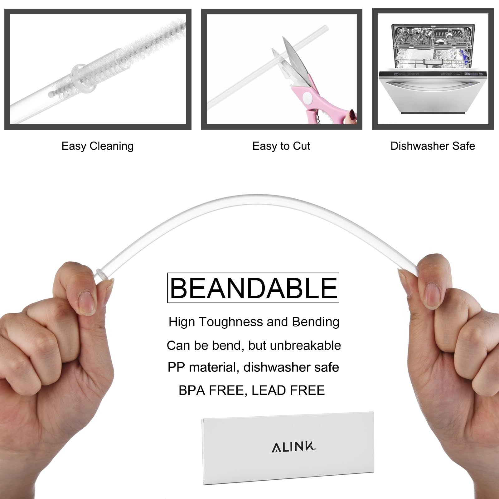 ALINK 12-Pack Reusable Clear Plastic Straws, 10.5 in x 0.3 in Replacement Tumble