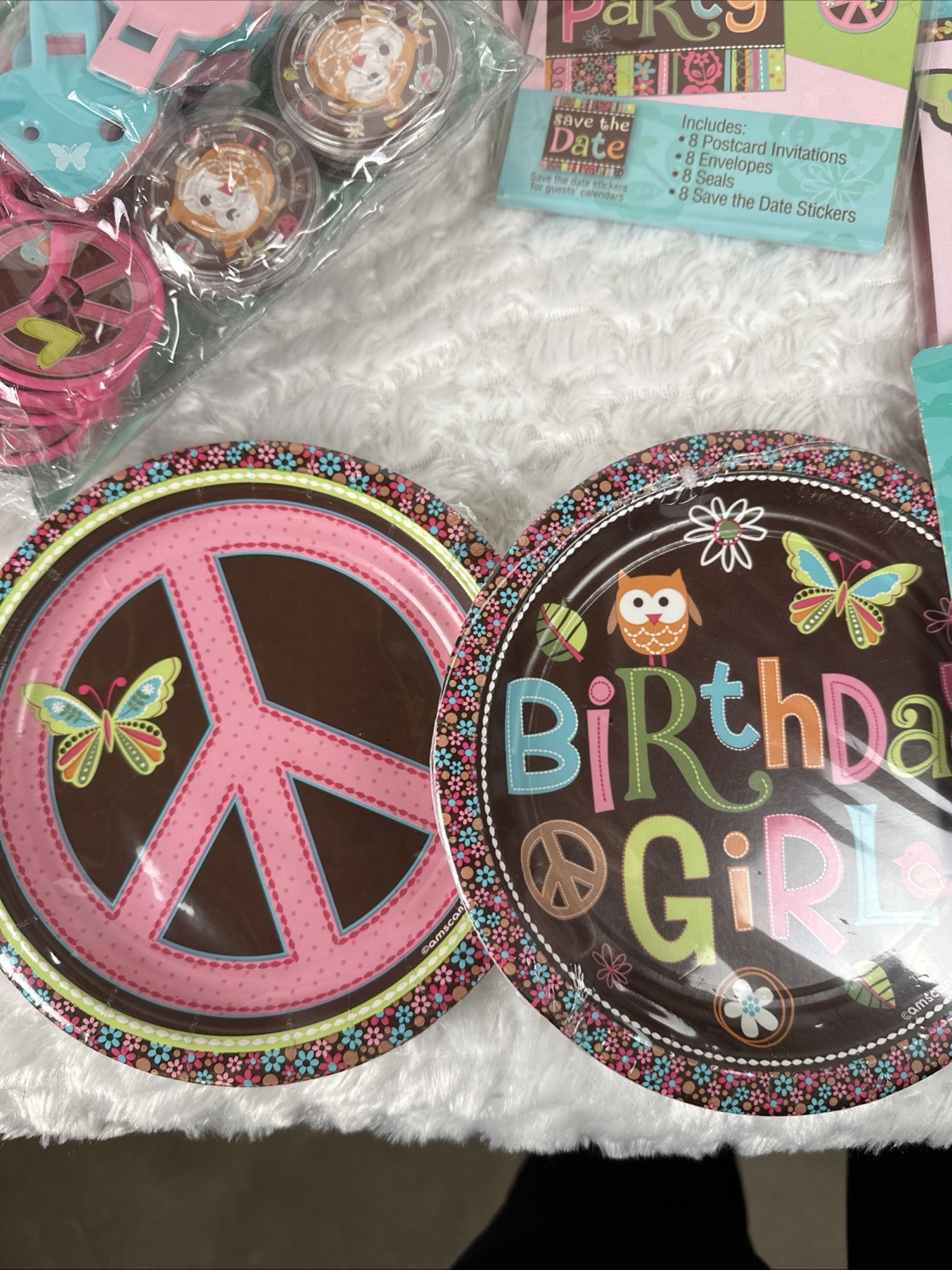 Hippie Chick Peace Owl Pink Brown Retro Birthday Party Kit Decorations Favors 16
