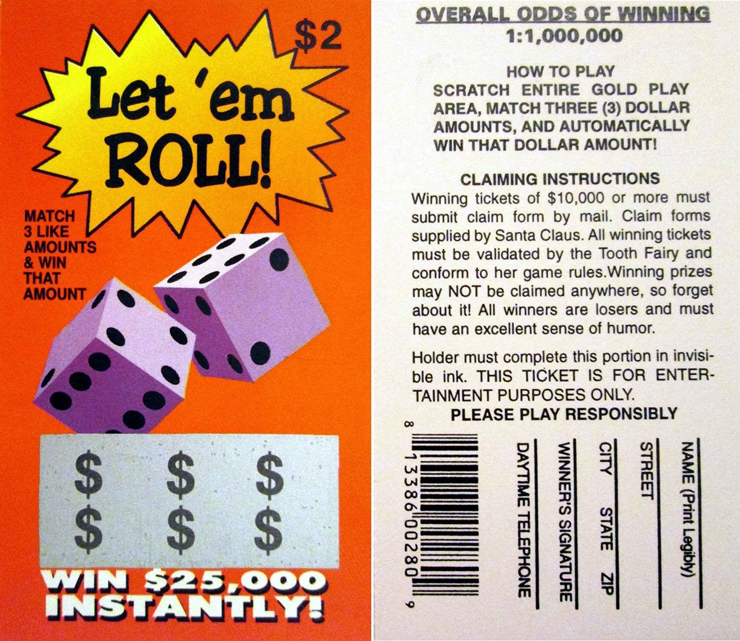 20 PHONY FAKE ALL WINNING SCRATCH OFF LOTTO LOTTERY TICKETS – Fun Gag Joke Prank