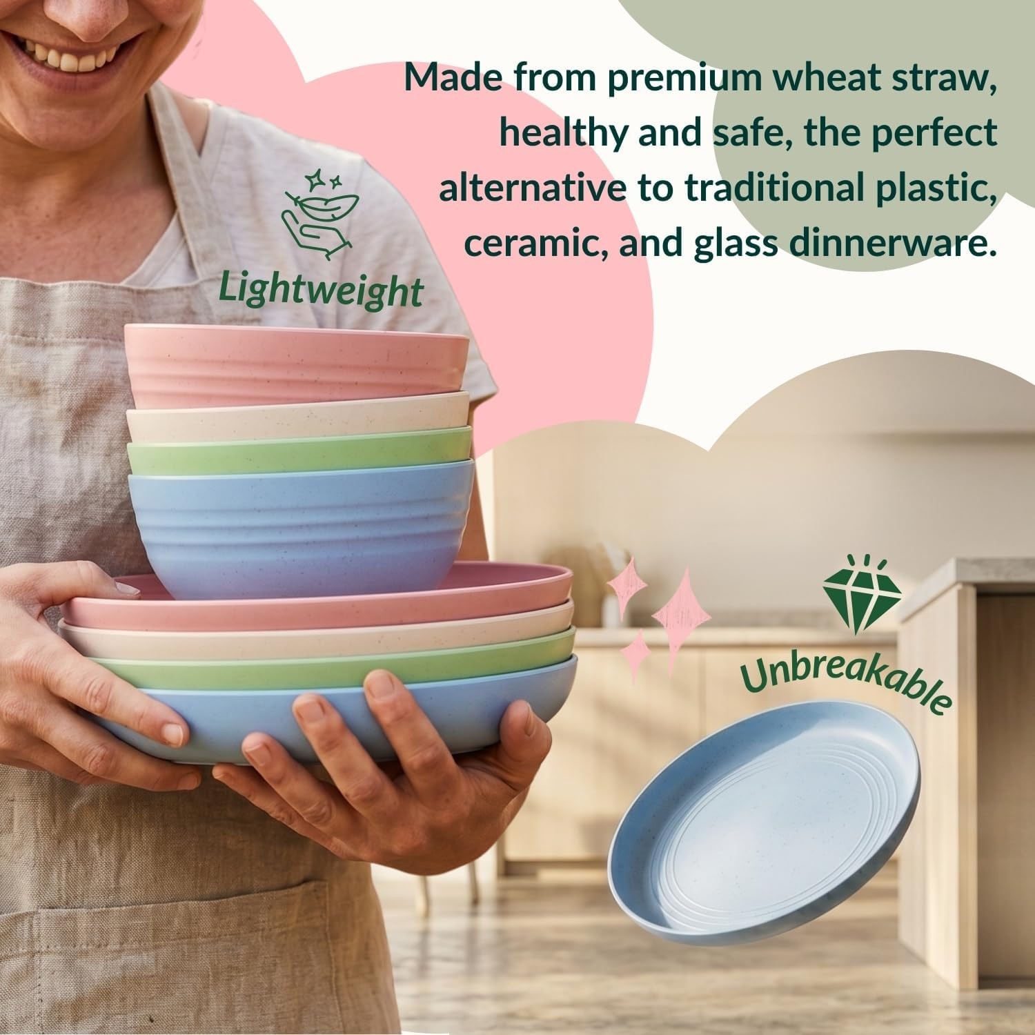 Homienly Wheat Straw Dinnerware Sets 20 PCS Cups and Plates Sets for Kitchen …