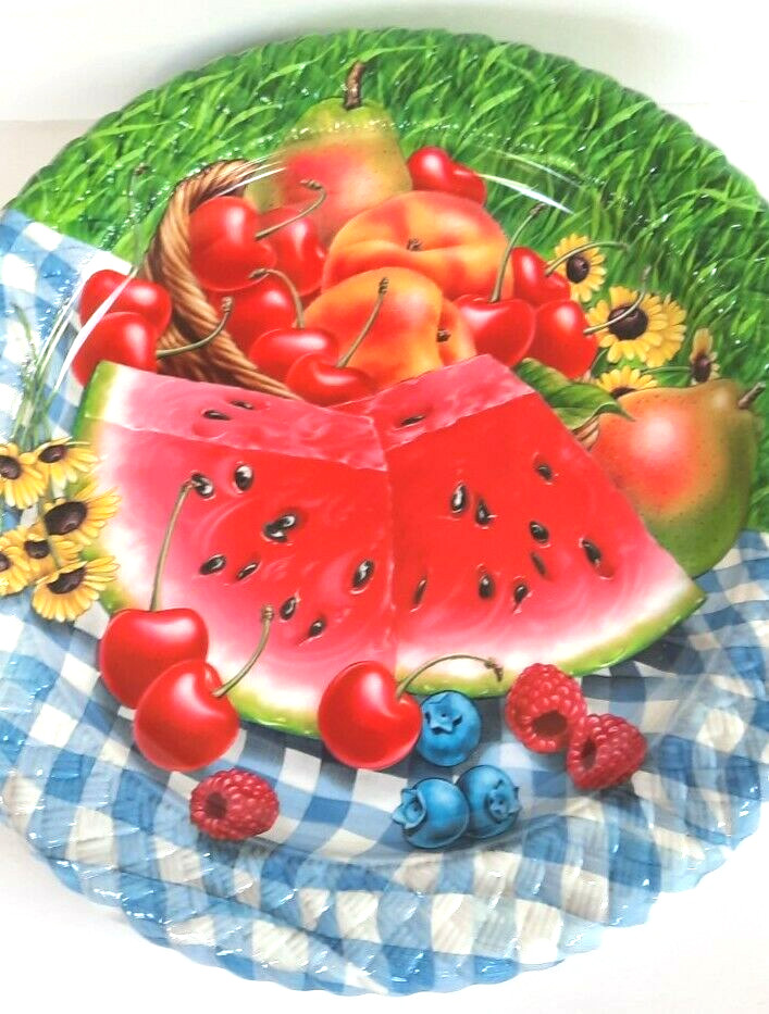 Dinner Plates Plastic Reusable “Summer Picnic” Dishwasher Safe Cottage Set of 8