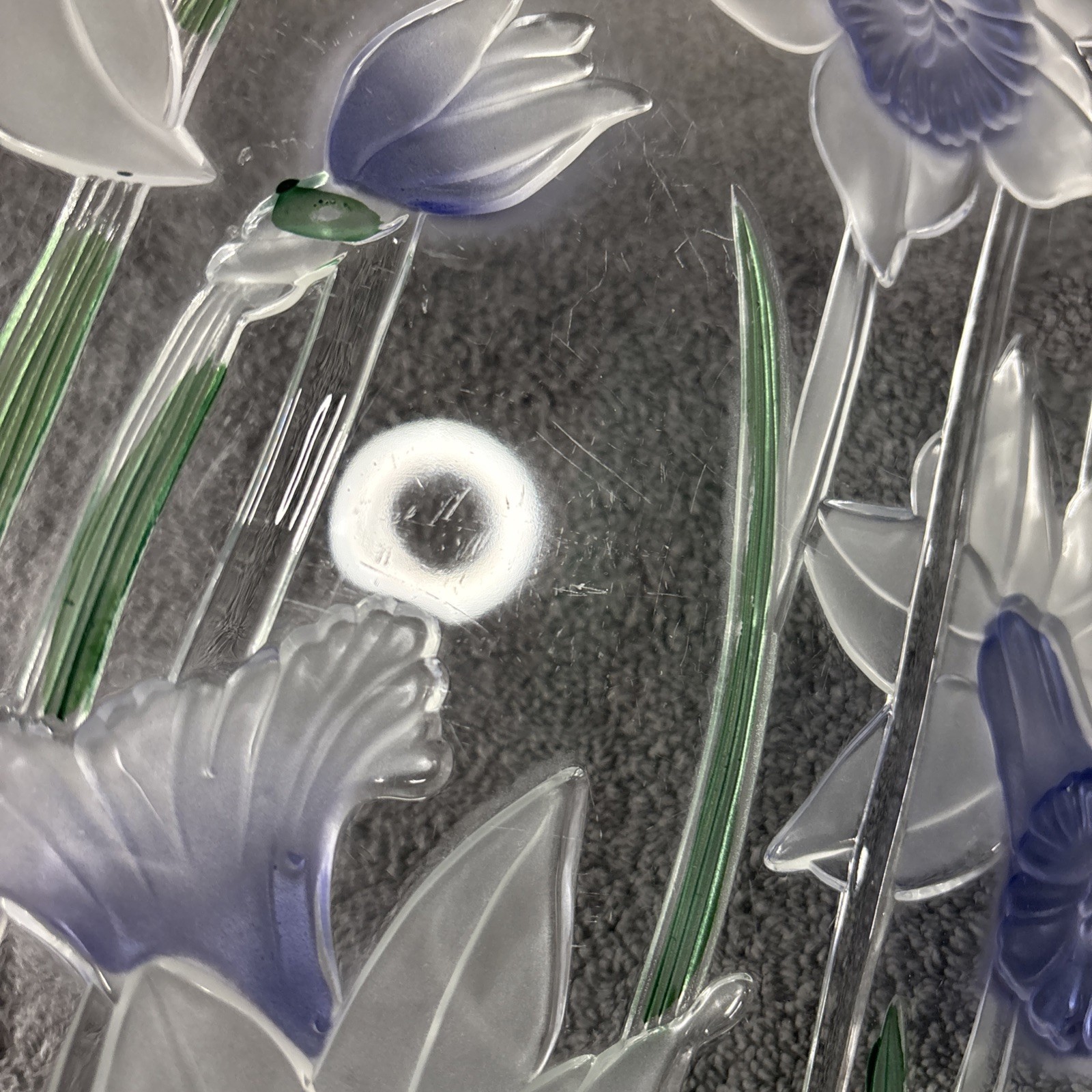 Large Mikasa ? Glass Art-Deco Charger Platter – Daffodil Blue / Clear 12″ x 12″