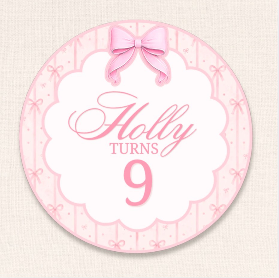 40 Personalised Pink Bow Birthday Sweet Cone Stickers Custom Party Favour Label