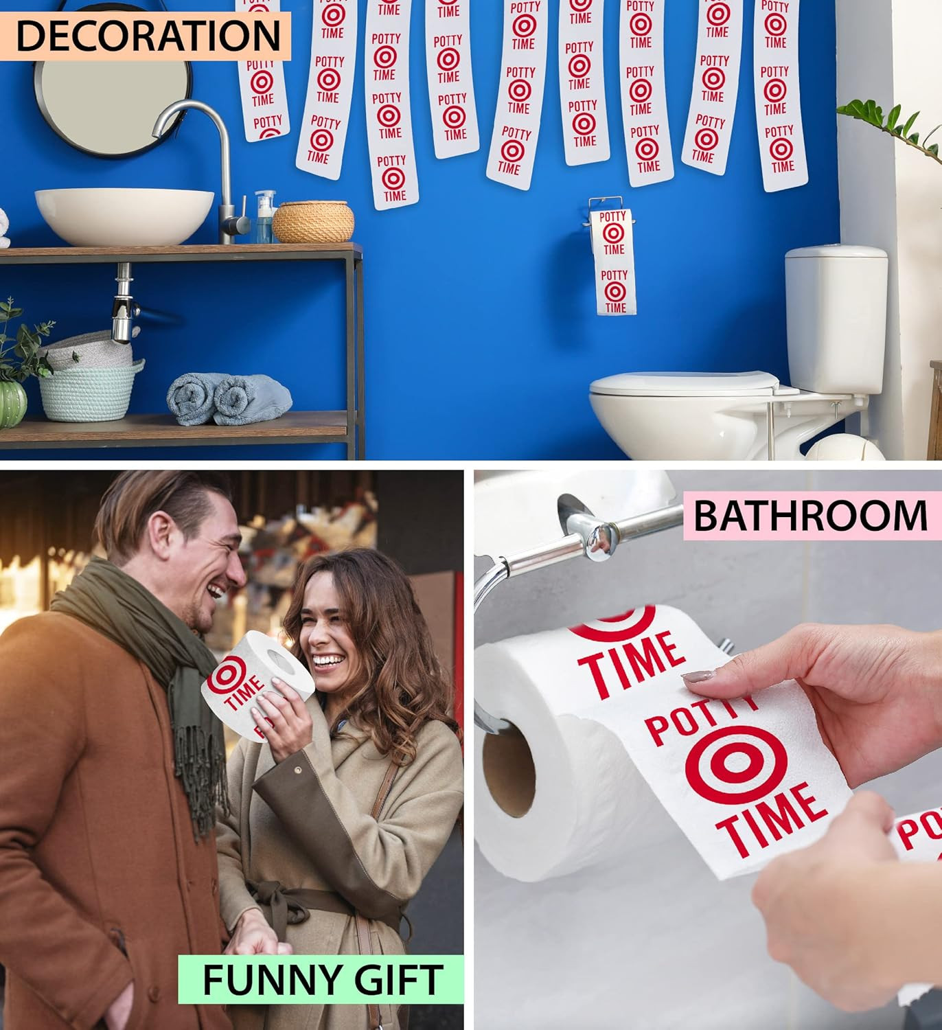 Potty Time Bulls Eye Printed Toilet Paper Gag Gift – Funny Toilet Paper Roll for